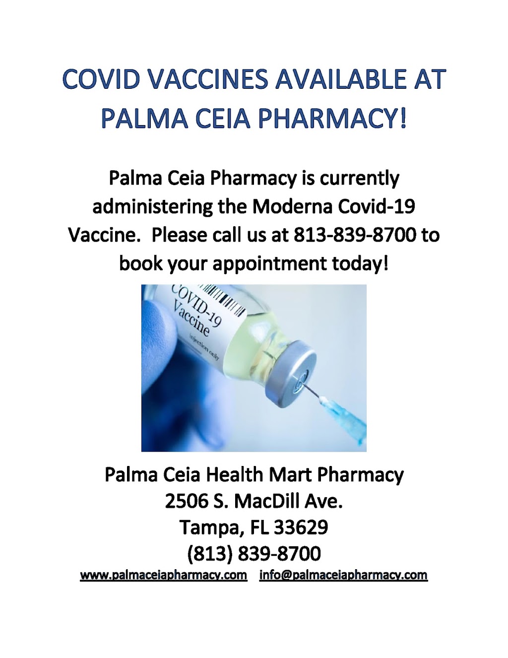 Palma Ceia Health Mart Pharmacy | In Cru Cellar Plaza just north of Datz/Dough, 2506 S MacDill Ave, Tampa, FL 33629, USA | Phone: (813) 839-8700