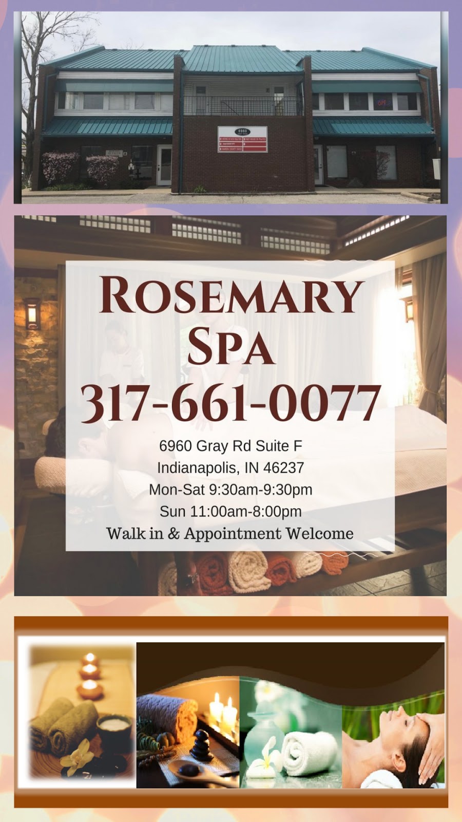 Rosemary Spa | 6960 Gray Rd #F, Indianapolis, IN 46237, USA | Phone: (317) 661-0077