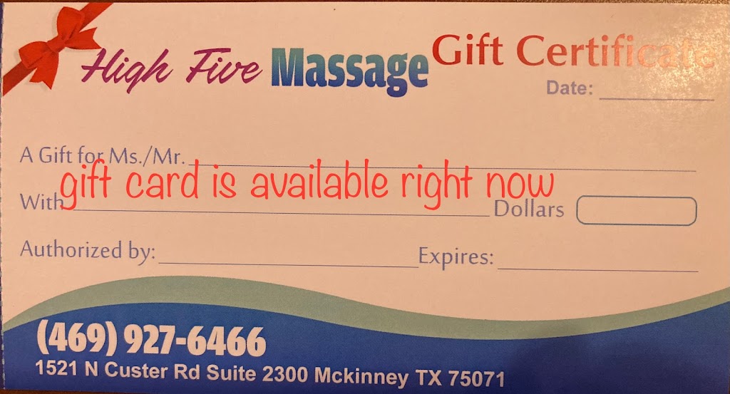 High Five Massage | 1521 N Custer Rd STE 2300, McKinney, TX 75071, USA | Phone: (469) 927-6466