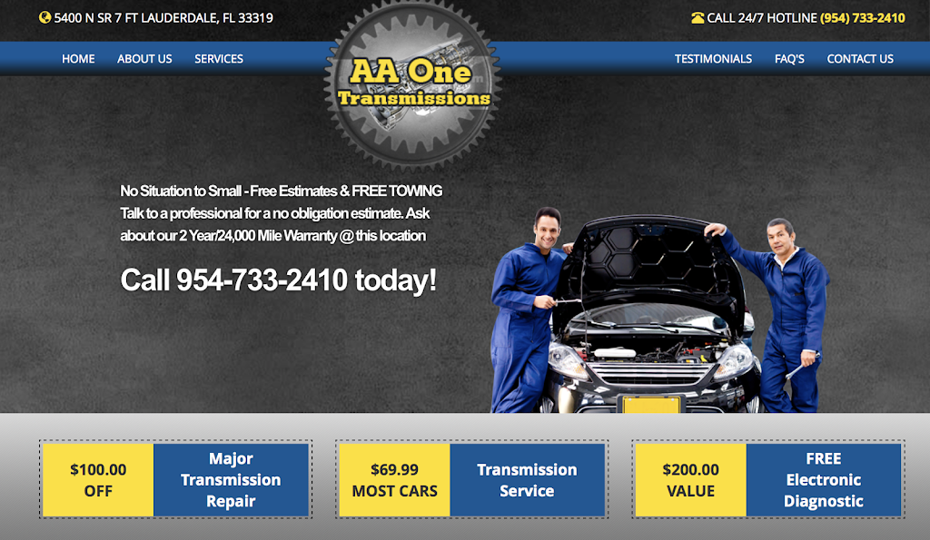 A ONE TRANSMISSION Service and Repair | 5400 N State Rd 7, Fort Lauderdale, FL 33319, USA | Phone: (954) 733-2410