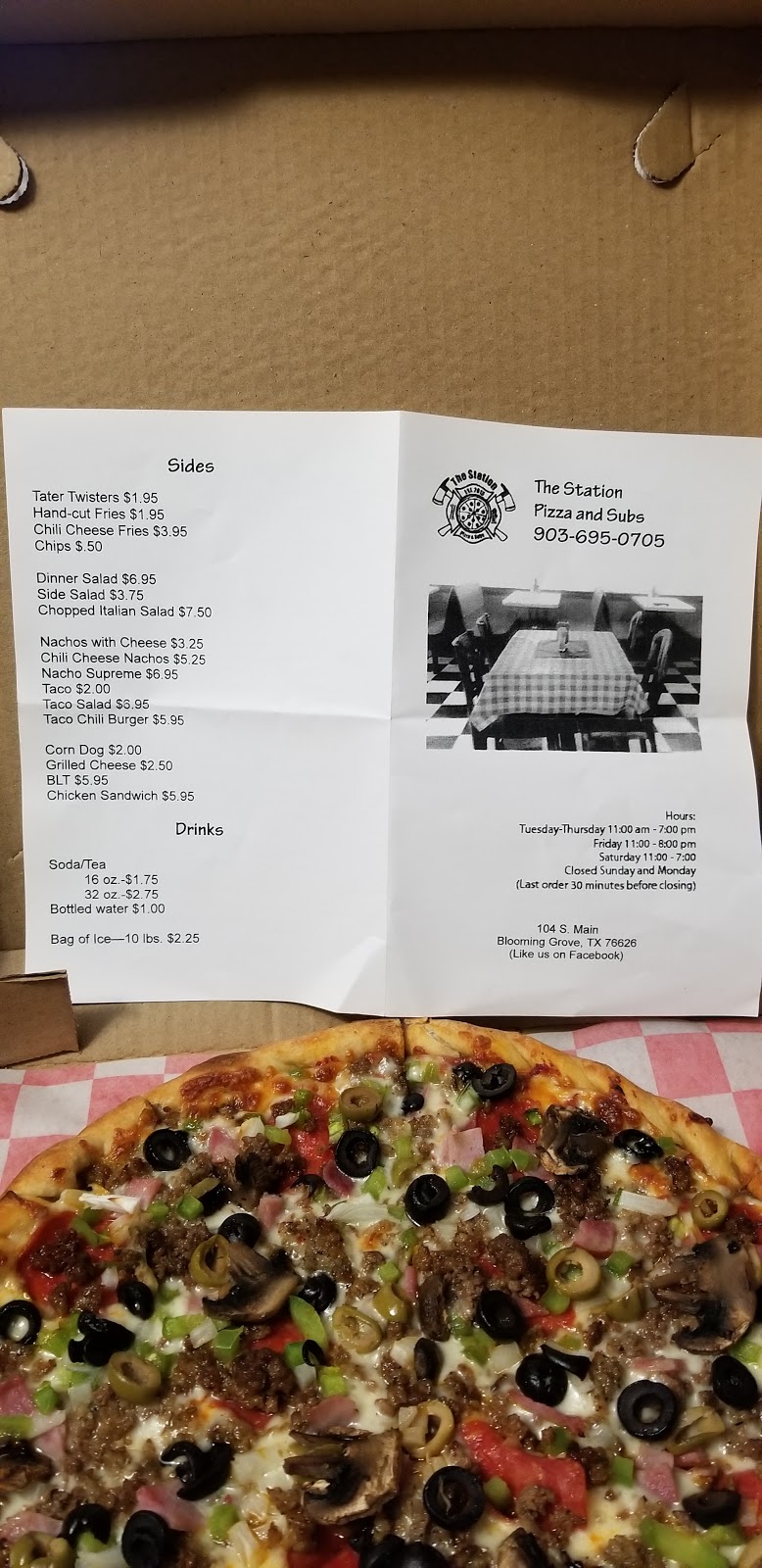 The Station Pizza and Subs | 104 S Fordyce St, Blooming Grove, TX 76626, USA | Phone: (903) 695-0705