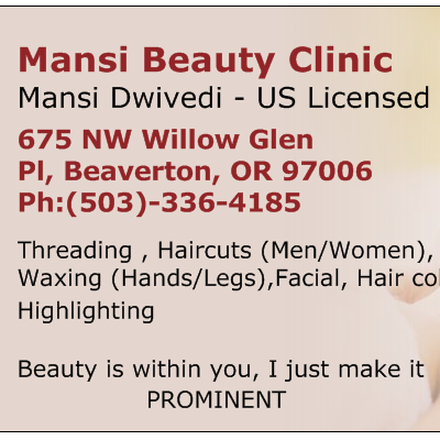 Mansi Indian Beauty Salon | 675 NW Willow Glen Pl, Beaverton, OR 97006, USA | Phone: (503) 336-4185