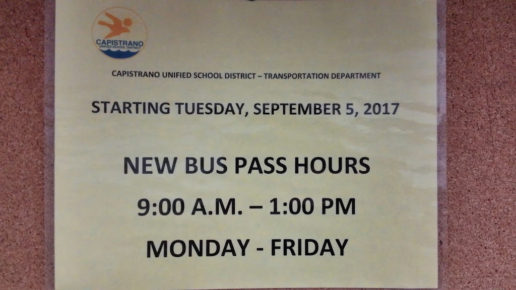 Capistrano Unified School District, Bus Pass Office | 2B Liberty, Aliso Viejo, CA 92656, USA | Phone: (949) 234-9920