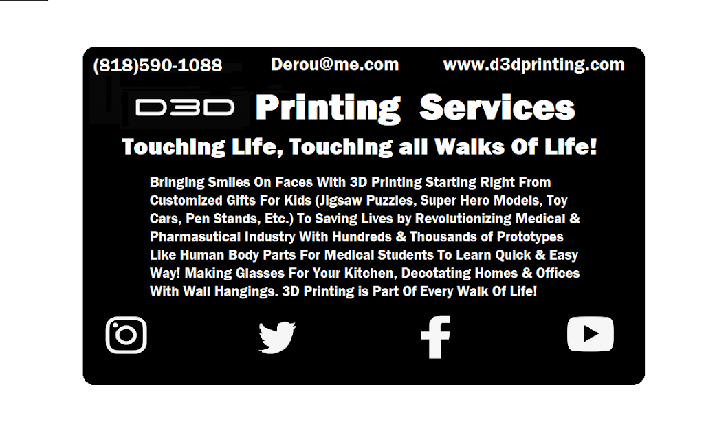 D3D Printing Services | 1336 Bruce Ave, Glendale, CA 91202, USA | Phone: (818) 590-1088