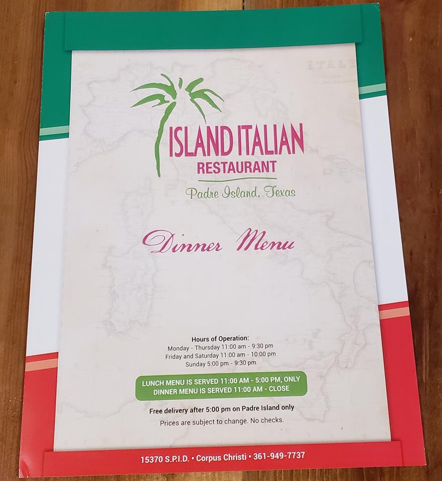 Island Italian | 15370 S Padre Island Dr, Corpus Christi, TX 78418, USA | Phone: (361) 949-7737