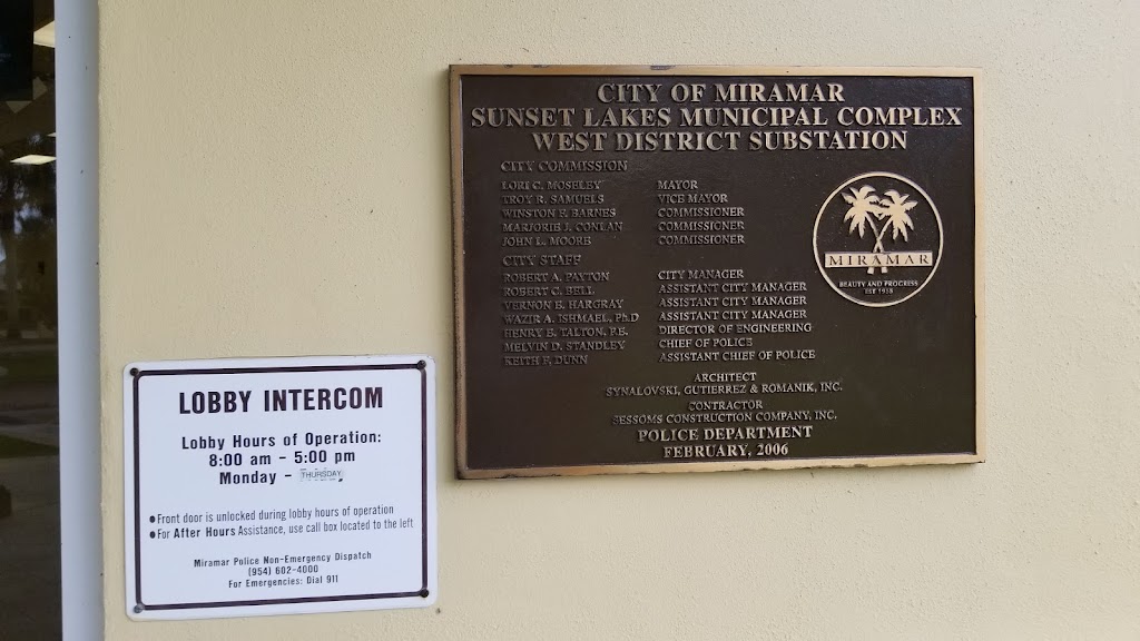 Miramar Police West District Station | 2811 SW 186th Ave, Miramar, FL 33029, USA | Phone: (954) 602-2100