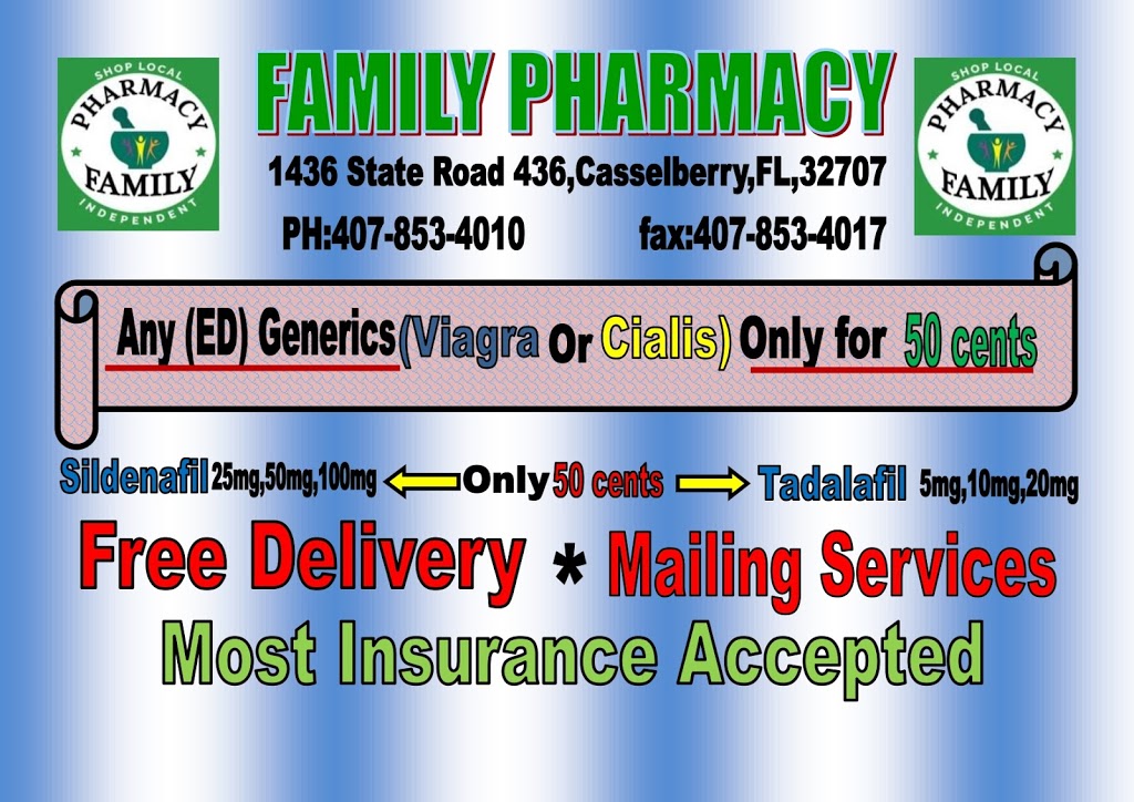 FAMILY PHARMACY LLC | 1436 FL-436 suite 1008, Casselberry, FL 32707, USA | Phone: (407) 853-4010