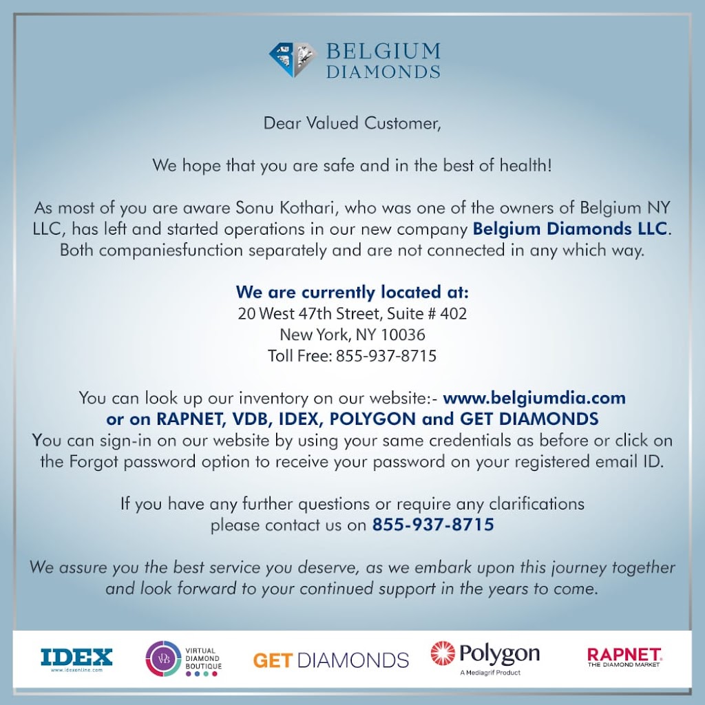 Belgium Diamonds LLC | 20 W 47th St #601, New York, NY 10036, USA | Phone: (212) 439-4715