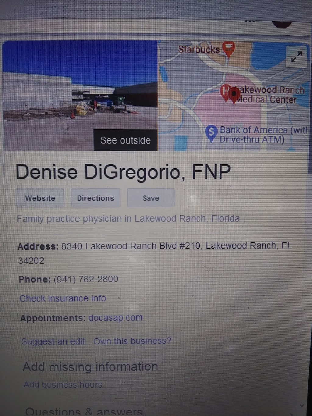 Denise DiGregorio, FNP | 6600 University Pkwy SUITE 201, Lakewood Ranch, FL 34240, USA | Phone: (941) 782-9456