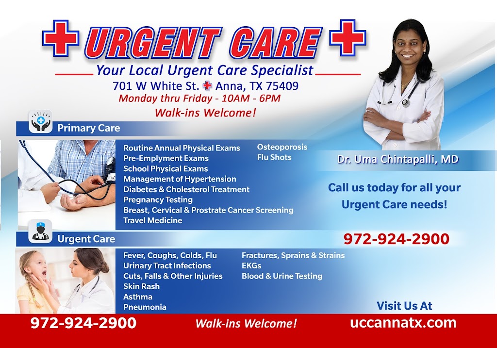 Urgent Care Clinic of Anna | 701 W White St #2B, Anna, TX 75409, USA | Phone: (972) 924-2900