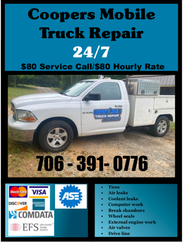Coopers mobile truck repair | 2263 Stanley Rd lot d1, Dacula, GA 30019, USA | Phone: (706) 391-0776