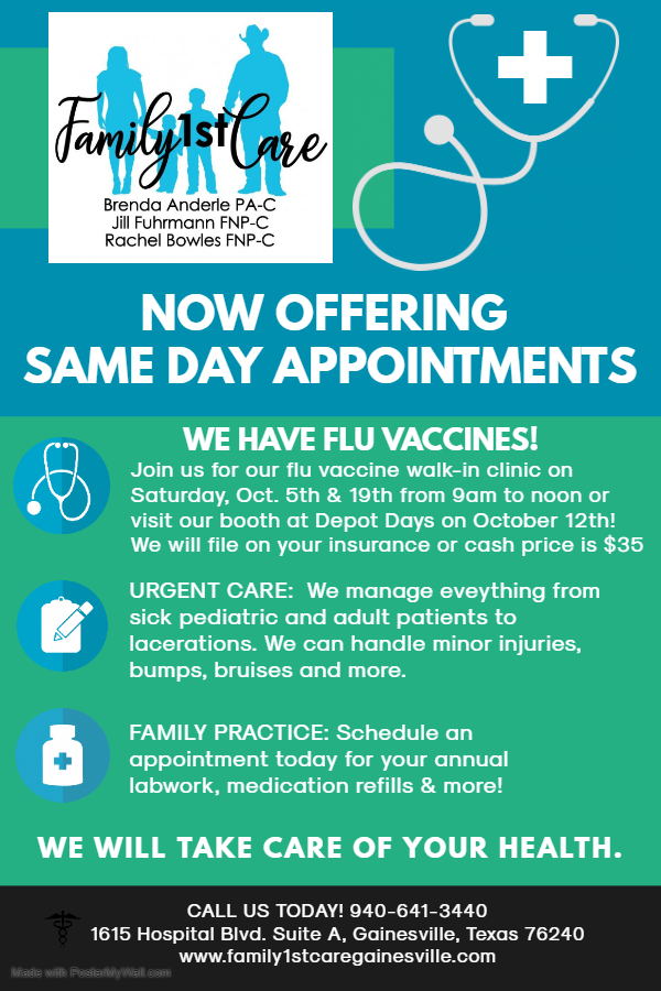 Family 1st Care | 1615 Hospital Boulevard Suite A, Gainesville, TX 76240, USA | Phone: (940) 641-3440