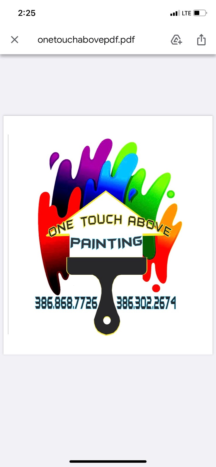 One touch above painting | 15 Palm Harbor Village Way W, Palm Coast, FL 32137, USA | Phone: (386) 868-7726