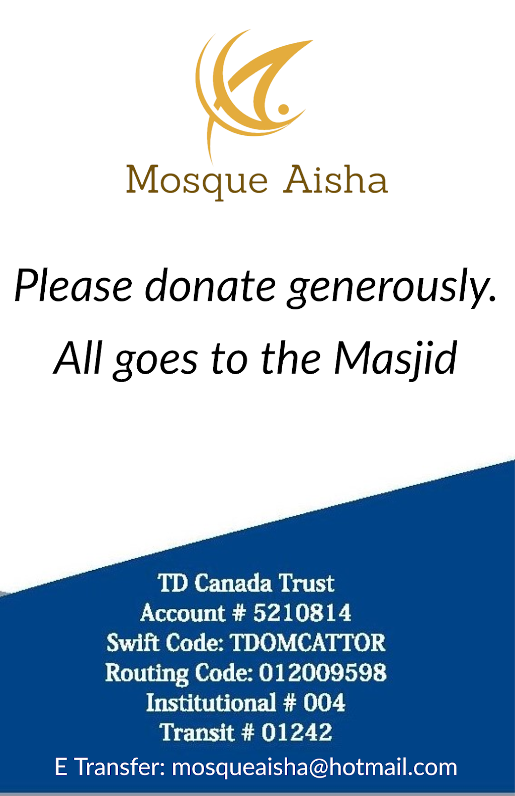 Mosque Aisha - Thorold | 70 St David St E, Thorold, ON L2V 4V4, Canada | Phone: (905) 347-2633