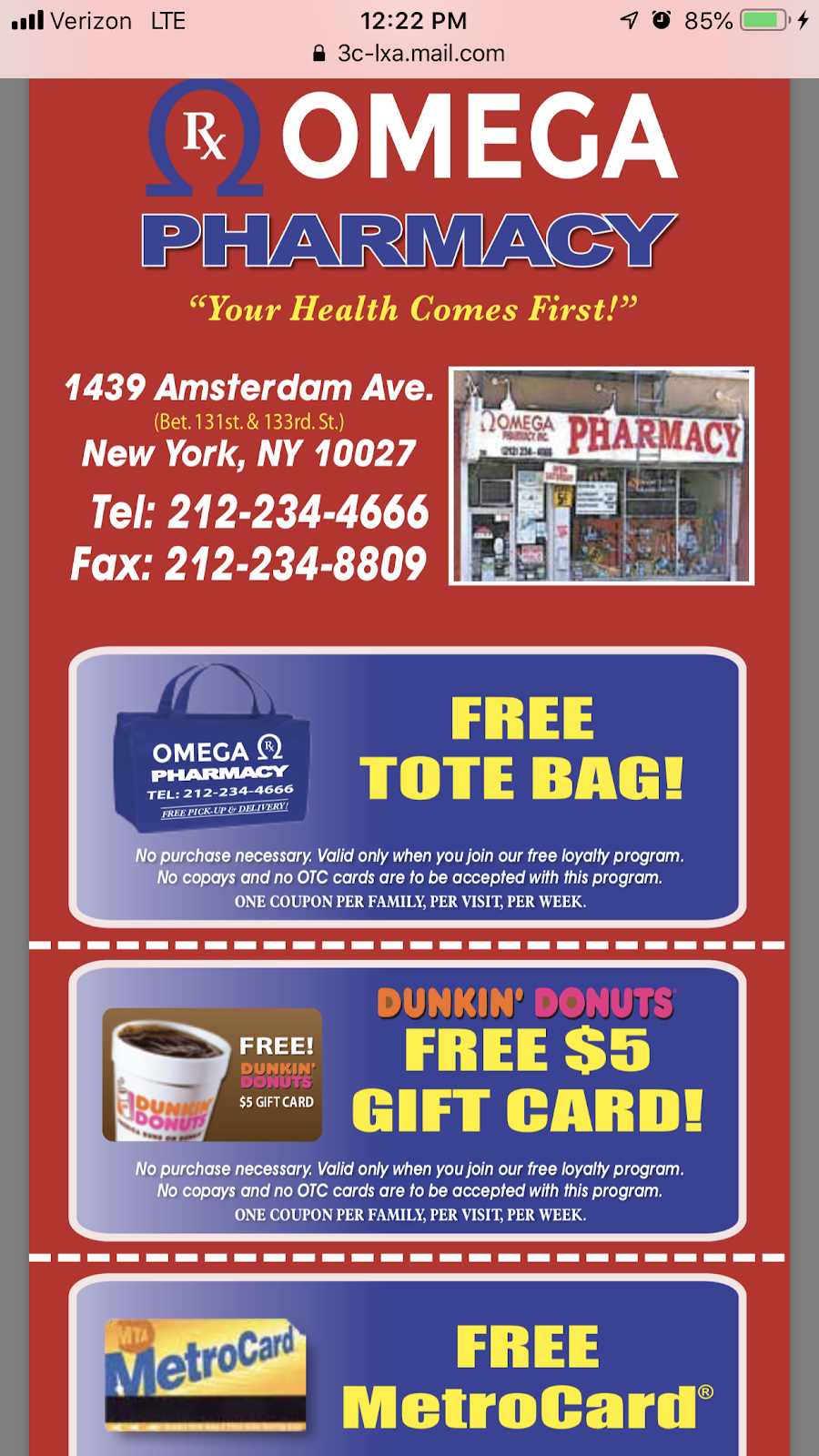 Omega Pharmacy | 1439 Amsterdam Ave # 1, New York, NY 10027, USA | Phone: (212) 234-4666