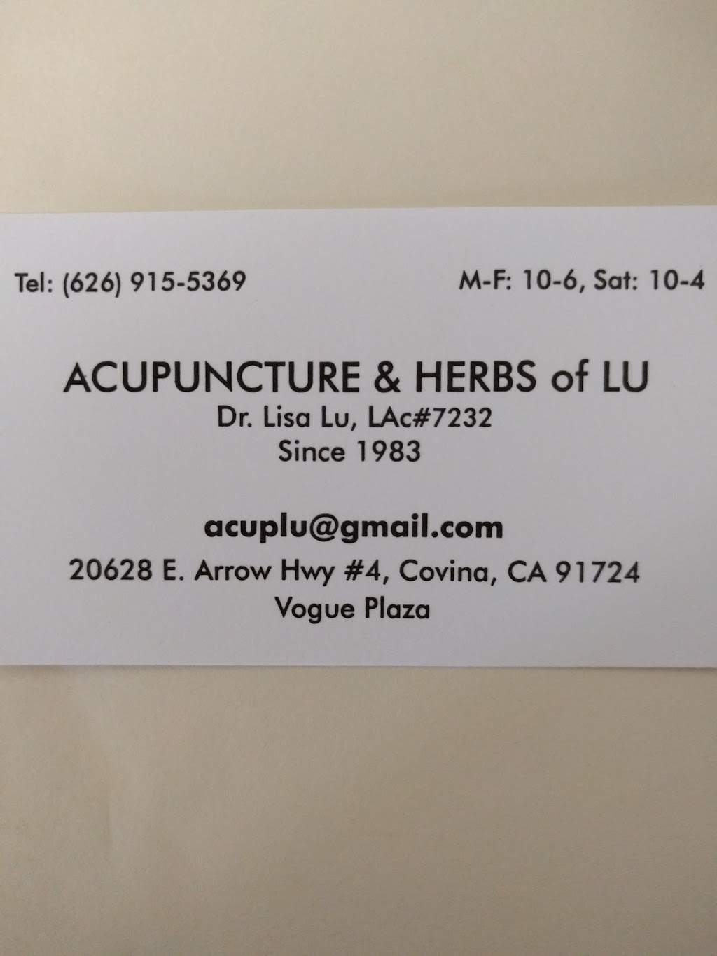 Acupuncture & Herbs of Lu | 20628 E Arrow Hwy # 4, Covina, CA 91724, USA | Phone: (626) 915-5369