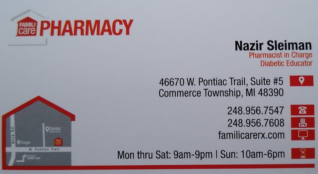 FamiliCare Pharmacy | 46670 W Pontiac Trail #5, Commerce Charter Twp, MI 48390, USA | Phone: (248) 956-7547