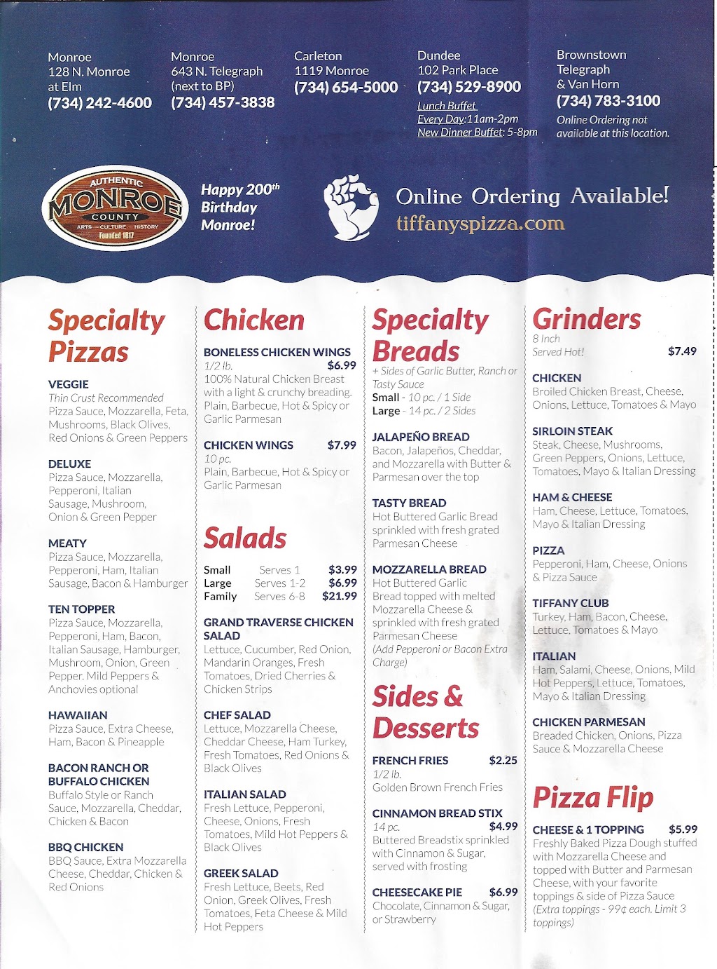 Tiffanys Pizza | 643 N Telegraph Rd, Monroe, MI 48162, USA | Phone: (734) 457-3838