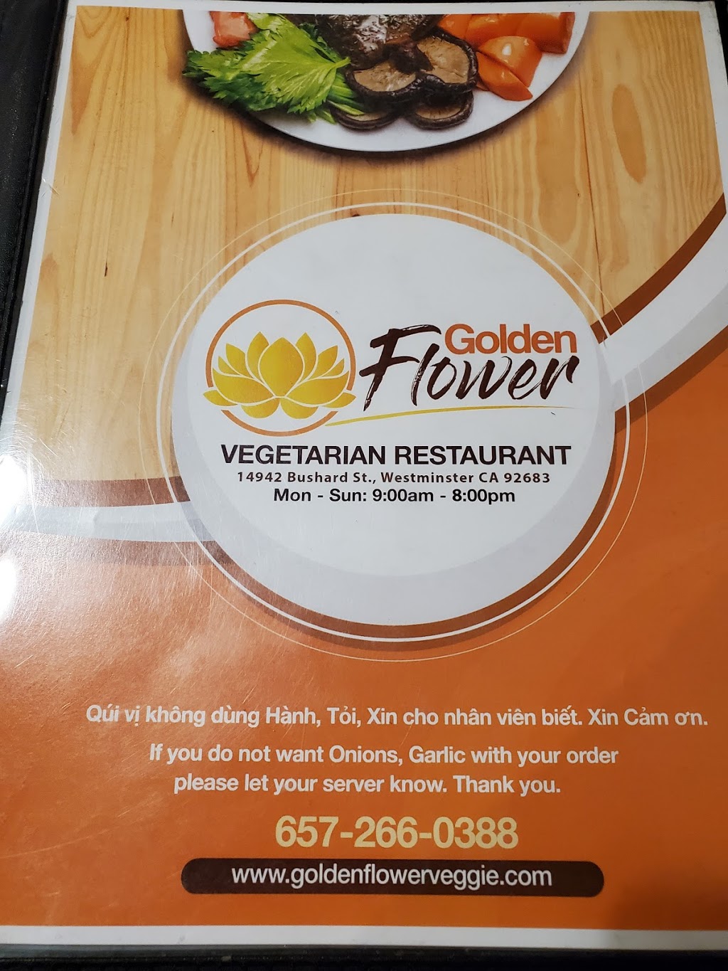 Golden Flower Veggie Vietnamese Restaurant | 14942 Bushard St, Westminster, CA 92683 | Phone: (657) 266-0388