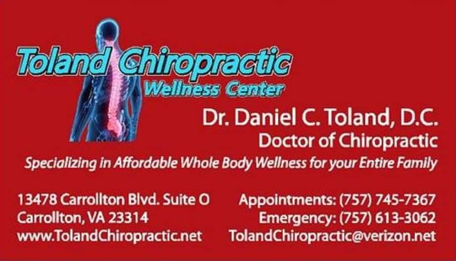 Toland Chiropractic Wellness Center | 13478 Carrollton Blvd O, Carrollton, VA 23314, USA | Phone: (757) 745-7367