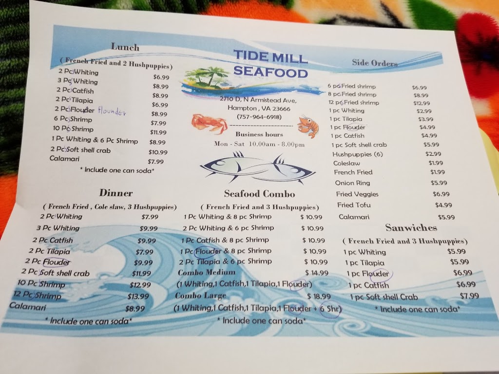 Tide Mill Seafood | 2710 N Armistead Ave, Hampton, VA 23666, USA | Phone: (757) 964-6918
