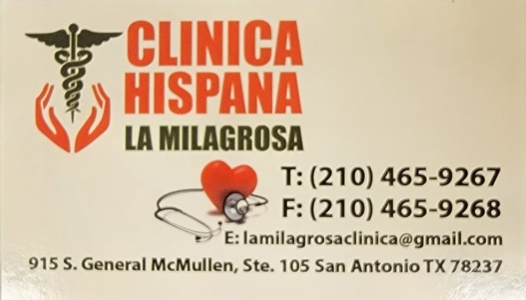 Clinica Hispana La Milagrosa | 915 S General McMullen Dr #105, San Antonio, TX 78237, USA | Phone: (210) 465-9267