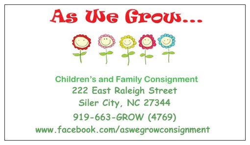 As We Grow... Childrens and Family Consignment | 222 E Raleigh St, Siler City, NC 27344, USA | Phone: (919) 663-4769