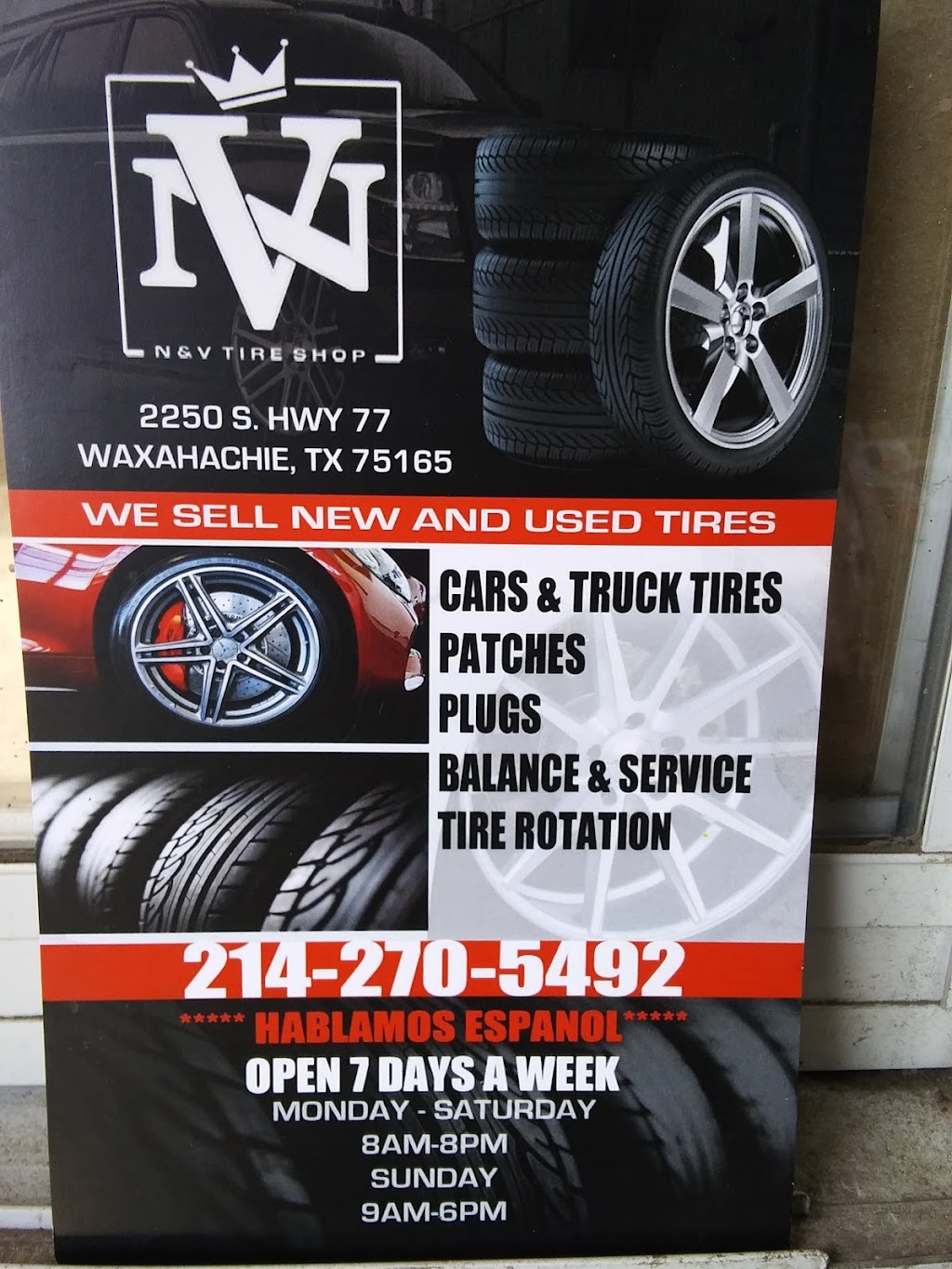 N&V Tire Shop | 2250 S Hwy 77, Waxahachie, TX 75165, USA | Phone: (214) 270-5492