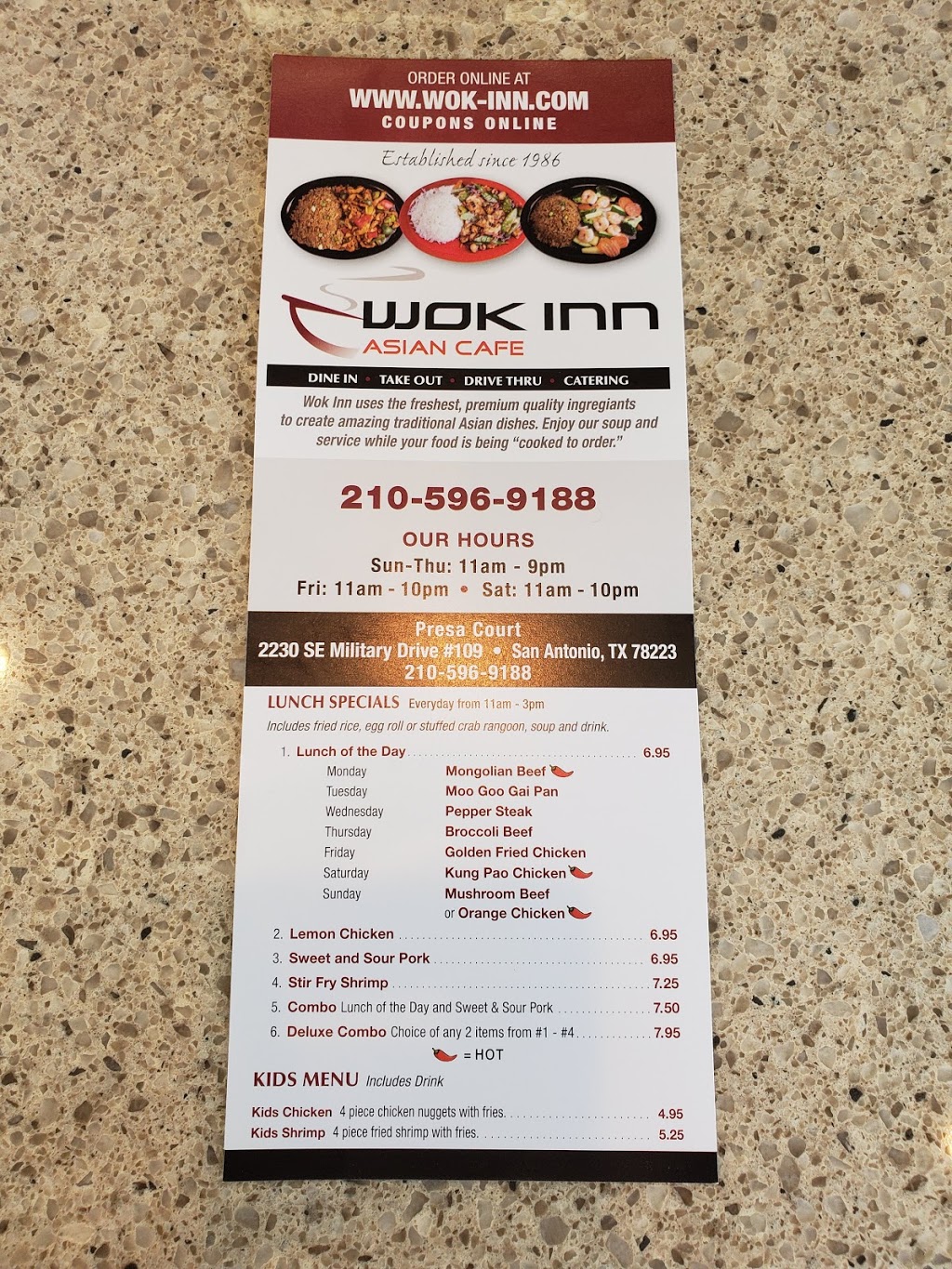 Wok Inn | 2230 SE Military Dr, San Antonio, TX 78223, USA | Phone: (210) 596-9188