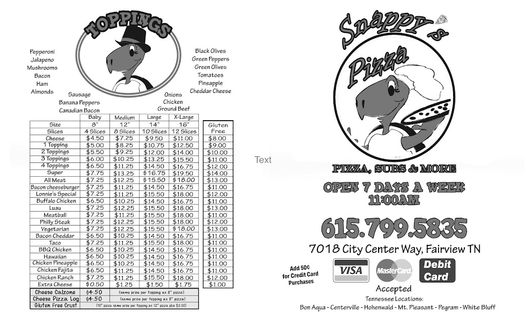 Snappys Pizza Of Fairview | 7018 City Center Way, Fairview, TN 37062, USA | Phone: (615) 799-5835