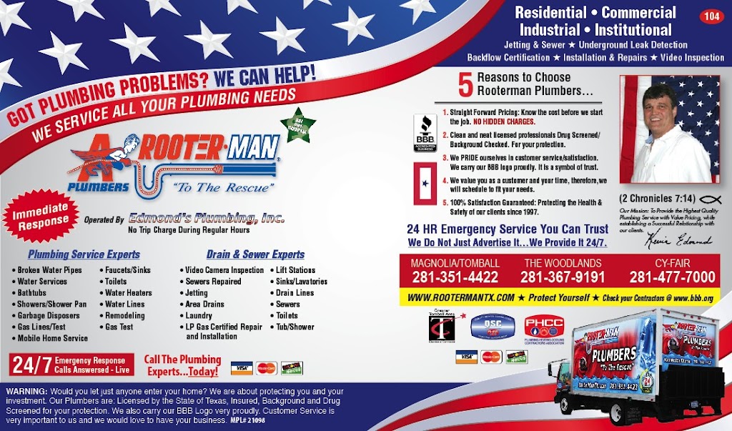 Edmond’s Rooter-Man Plumbers | 411 E Main St, Tomball, TX 77375, USA | Phone: (281) 351-4422