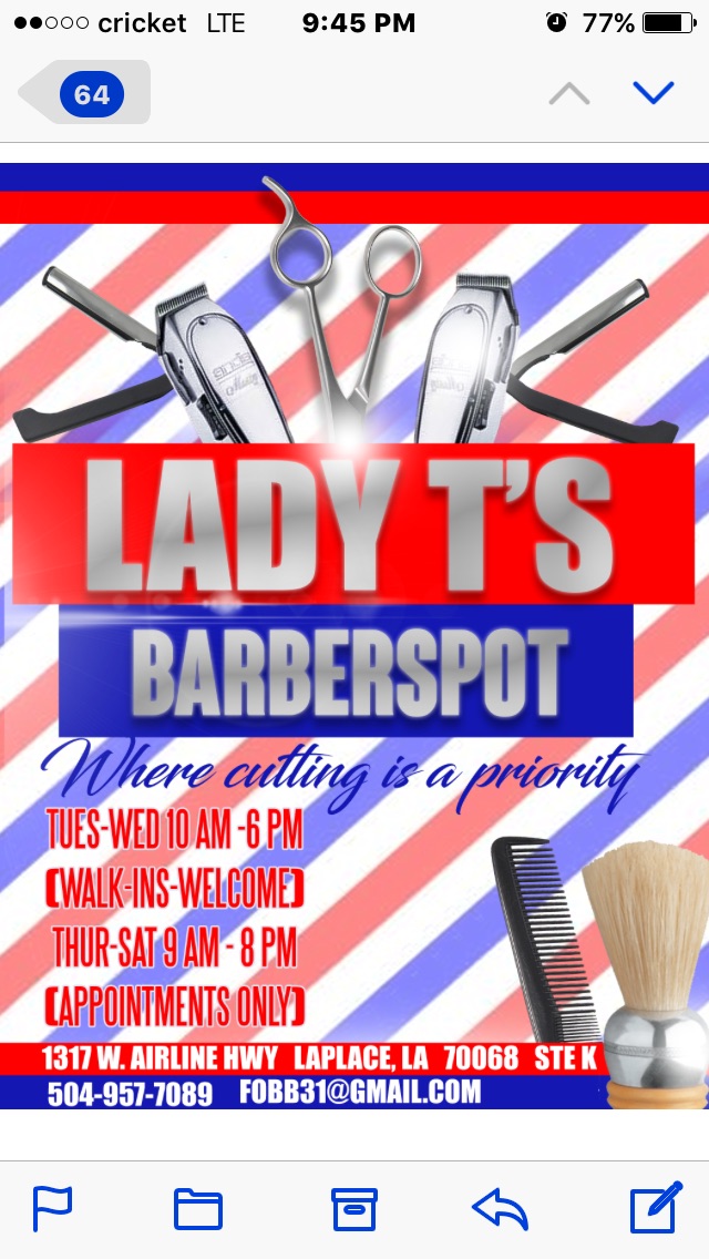 Lady Ts Barberspot | 1317 W Airline Hwy, Laplace, LA 70068, USA | Phone: (504) 957-7089