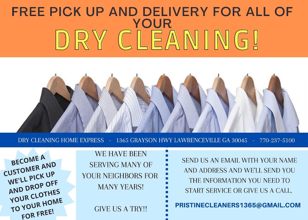 Pristine Cleaners / Dry Cleaning Home Express | 1365 Grayson Hwy SUITE 108, Lawrenceville, GA 30045 | Phone: (770) 237-5100