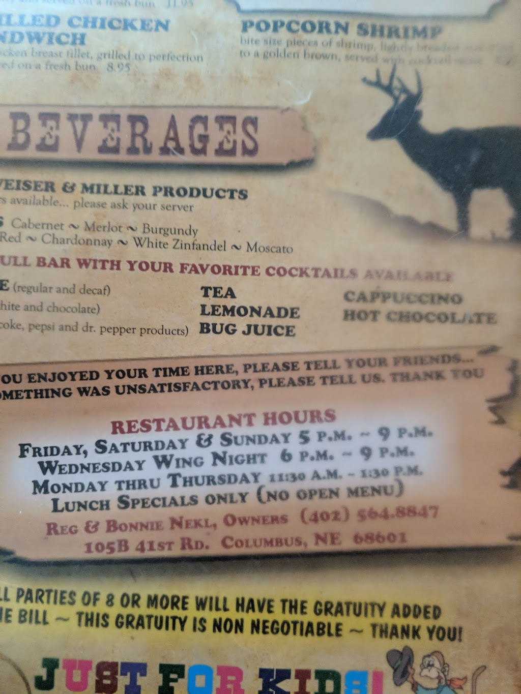 Regs 7 Mile Steakhouse | 105B 41 Rd, Columbus, NE 68601, USA | Phone: (402) 564-8847