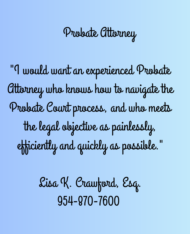 Lisa K. Crawford, Esq. | 1975 E Sunrise Blvd Ste. 826, Fort Lauderdale, FL 33304, USA | Phone: (954) 870-7600