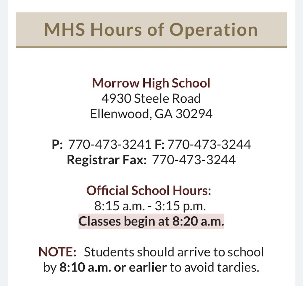 Morrow Jr /Sr High School | 4930 Steele Rd, Ellenwood, GA 30294, USA | Phone: (770) 473-3241