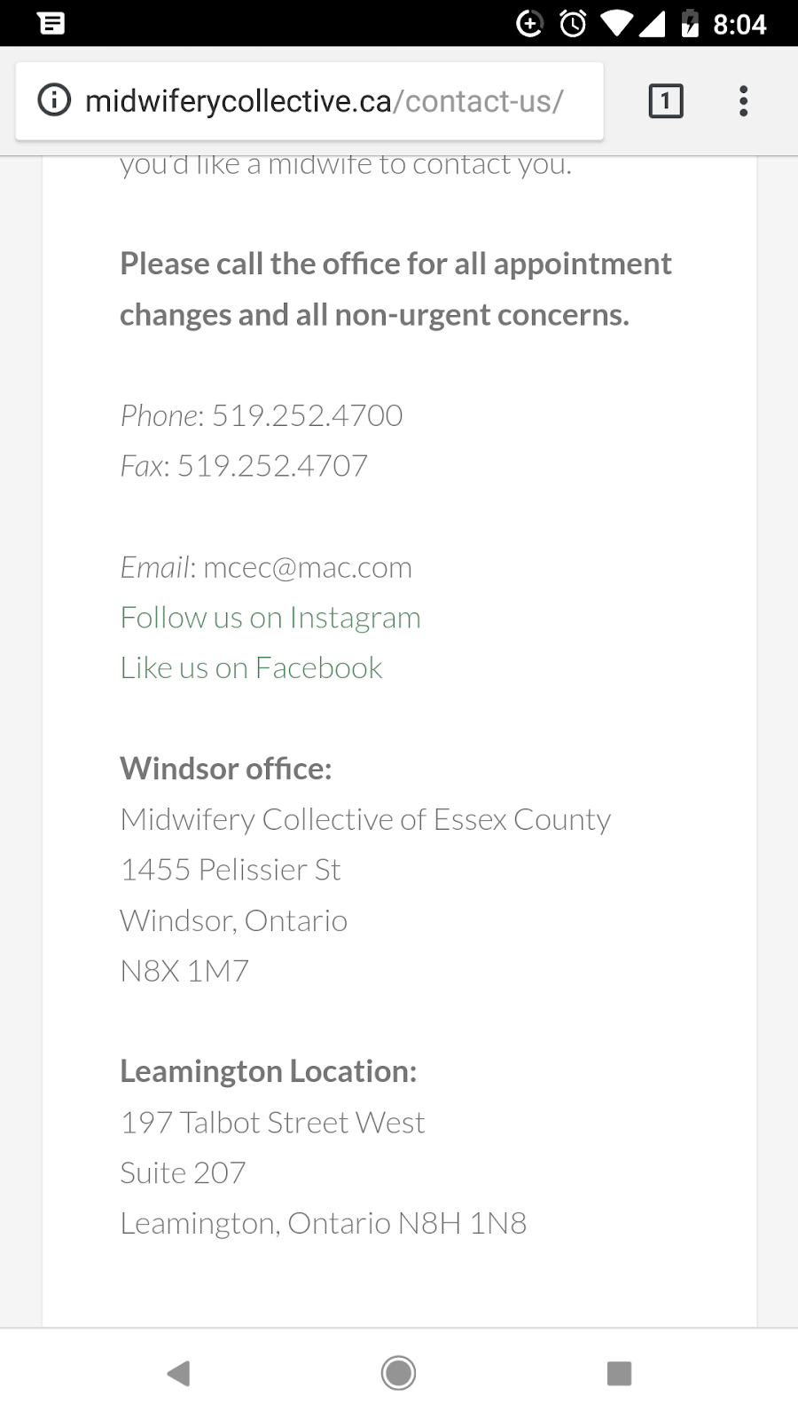 Leamington Site - Midwifery Collective Of Essex County | Leamington, ON N8H 3T5, Canada | Phone: (519) 252-4700