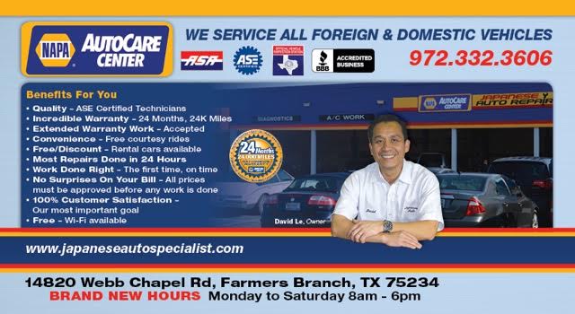 Japanese Auto Repair Specialist | 14820 Webb Chapel Rd, Farmers Branch, TX 75234, USA | Phone: (972) 241-4922