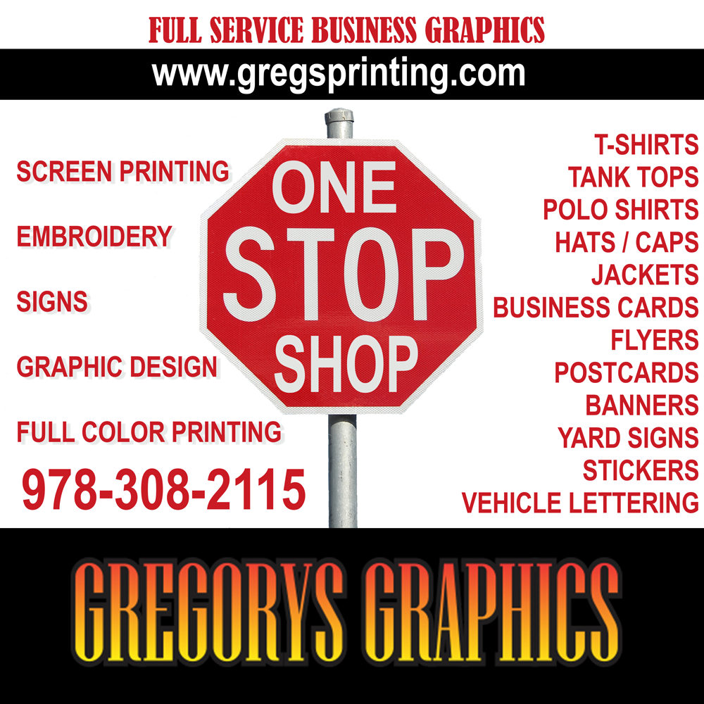 Gregs Graphics Screen Printing, Embroidery, Signs & Printing | 180 Central St, Saugus, MA 01906, USA | Phone: (978) 308-2115