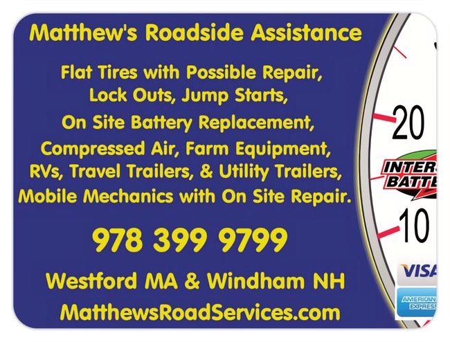 Matthews Roadside Assistance | 18 Longmeadow Rd, Windham, NH 03087 | Phone: (978) 399-9799