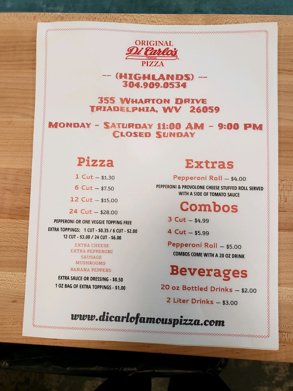 DiCarlos Pizza - Triadelphia | 355 Wharton Cir, Triadelphia, WV 26059, USA | Phone: (304) 909-0534