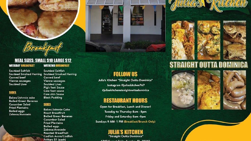 Julias Kitchen _ Straight Outta Dominica | 6747 Sunset Strip, Sunrise, FL 33313, USA | Phone: (954) 314-7747