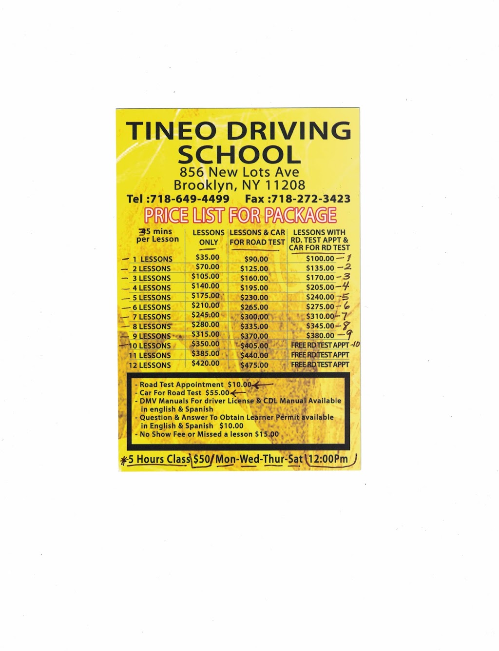 Tineo Driving School | 856 New Lots Ave, Brooklyn, NY 11208, USA | Phone: (718) 649-4499