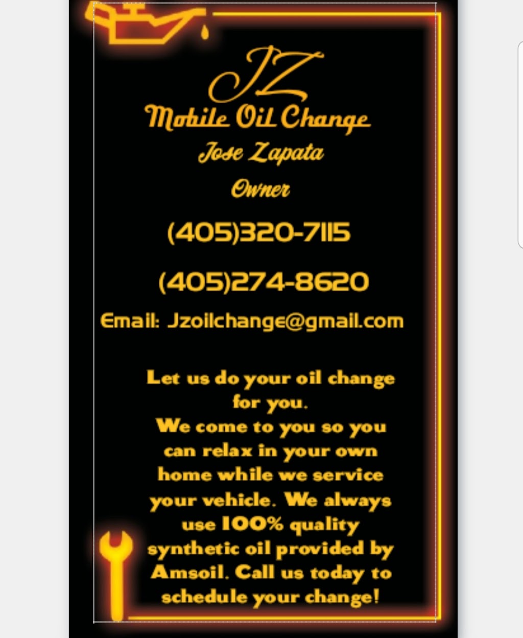 JZ mobile oil change | 35494 County Line Rd, Blanchard, OK 73010, USA | Phone: (405) 208-9672