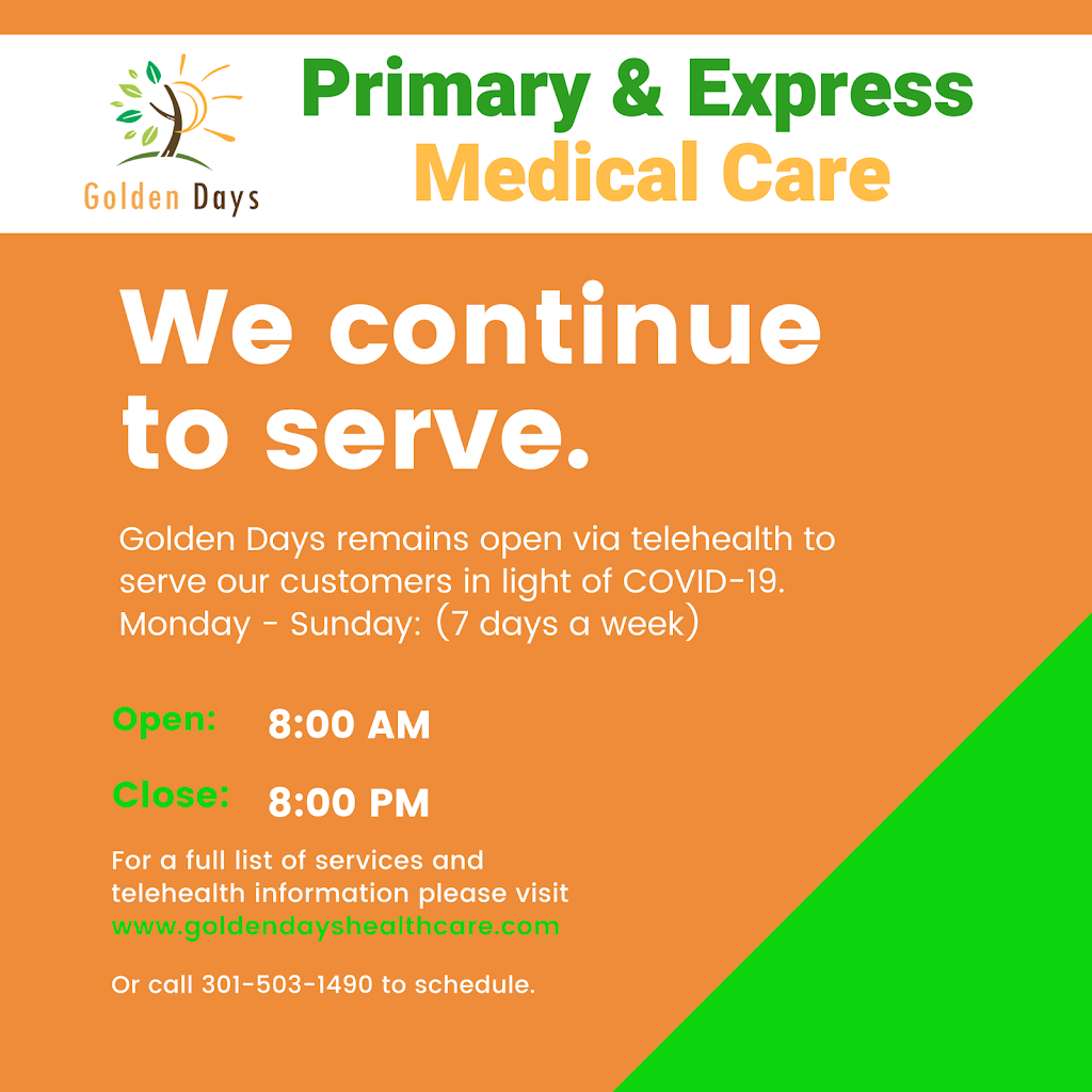 Golden Days Primary and Express Medical Care | 6111 Highbridge Rd, Bowie, MD 20720, USA | Phone: (301) 503-1490