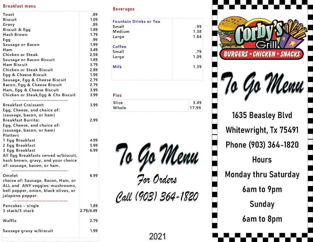 Corbys Grill | 1635 Beasley Blvd, Whitewright, TX 75491, USA | Phone: (903) 364-1820