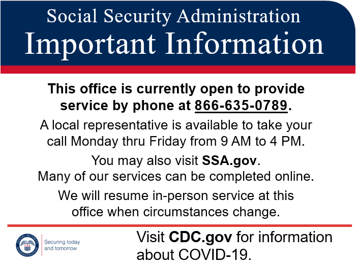 U.S. Social Security Administration - Phone Service Only | 1685 Dunn Ave, Jacksonville, FL 32218, USA | Phone: (866) 635-0789