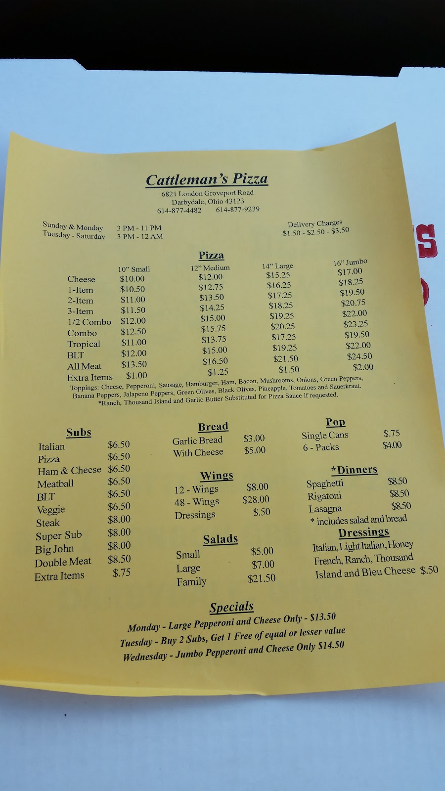 Cattlemans Pizza | 6821 London Groveport Rd, Grove City, OH 43123, USA | Phone: (614) 877-4482