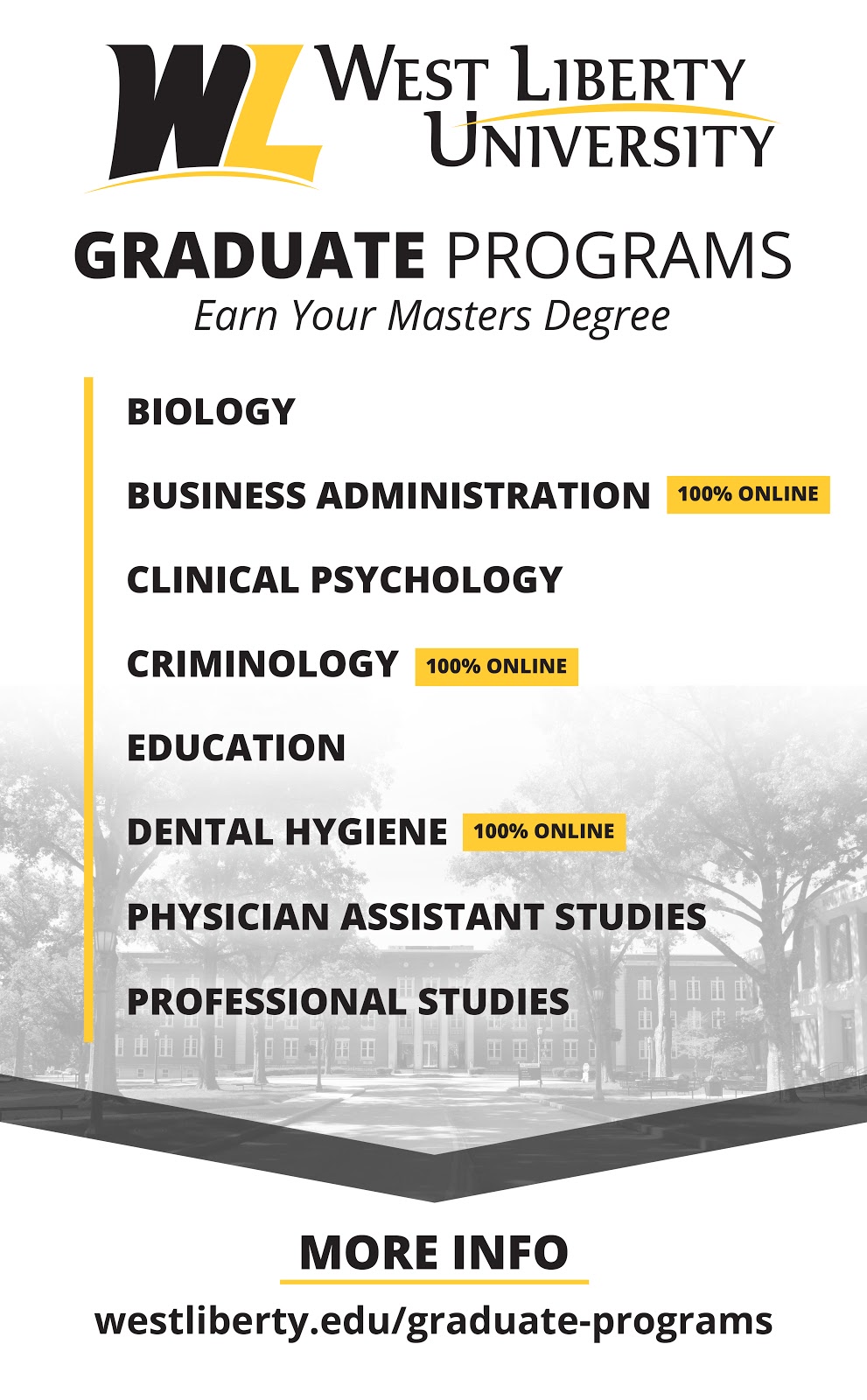 West Liberty University Graduate Programs | 208 University Drive 2nd Floor, Shotwell Hall, West Liberty, WV 26074, USA | Phone: (304) 507-3824