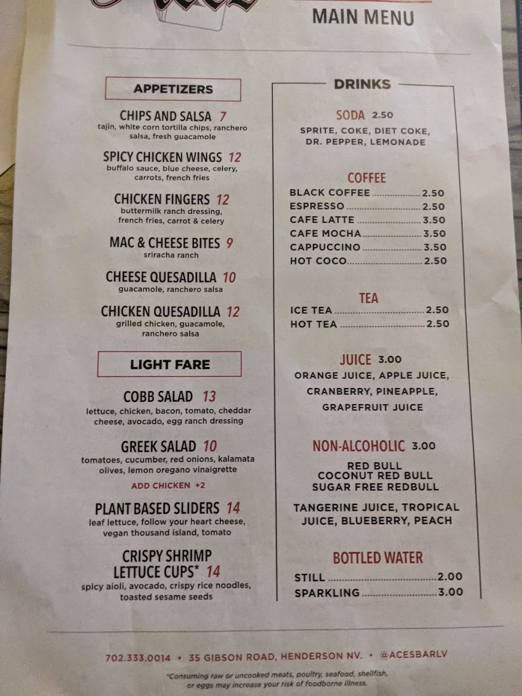 Aces Bar & Grill East | 35 S Gibson Rd, Henderson, NV 89012, USA | Phone: (702) 333-0041